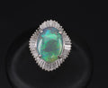 Rare 4.62ct Natural Untreated Black Opal & 1.65ct Diamond Platinum Ring Size 5.5