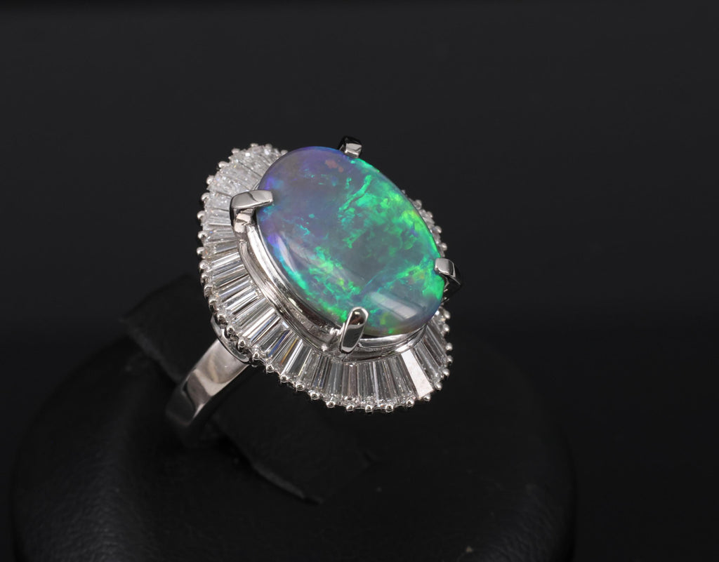 Rare 4.62ct Natural Untreated Black Opal & 1.65ct Diamond Platinum Ring Size 5.5