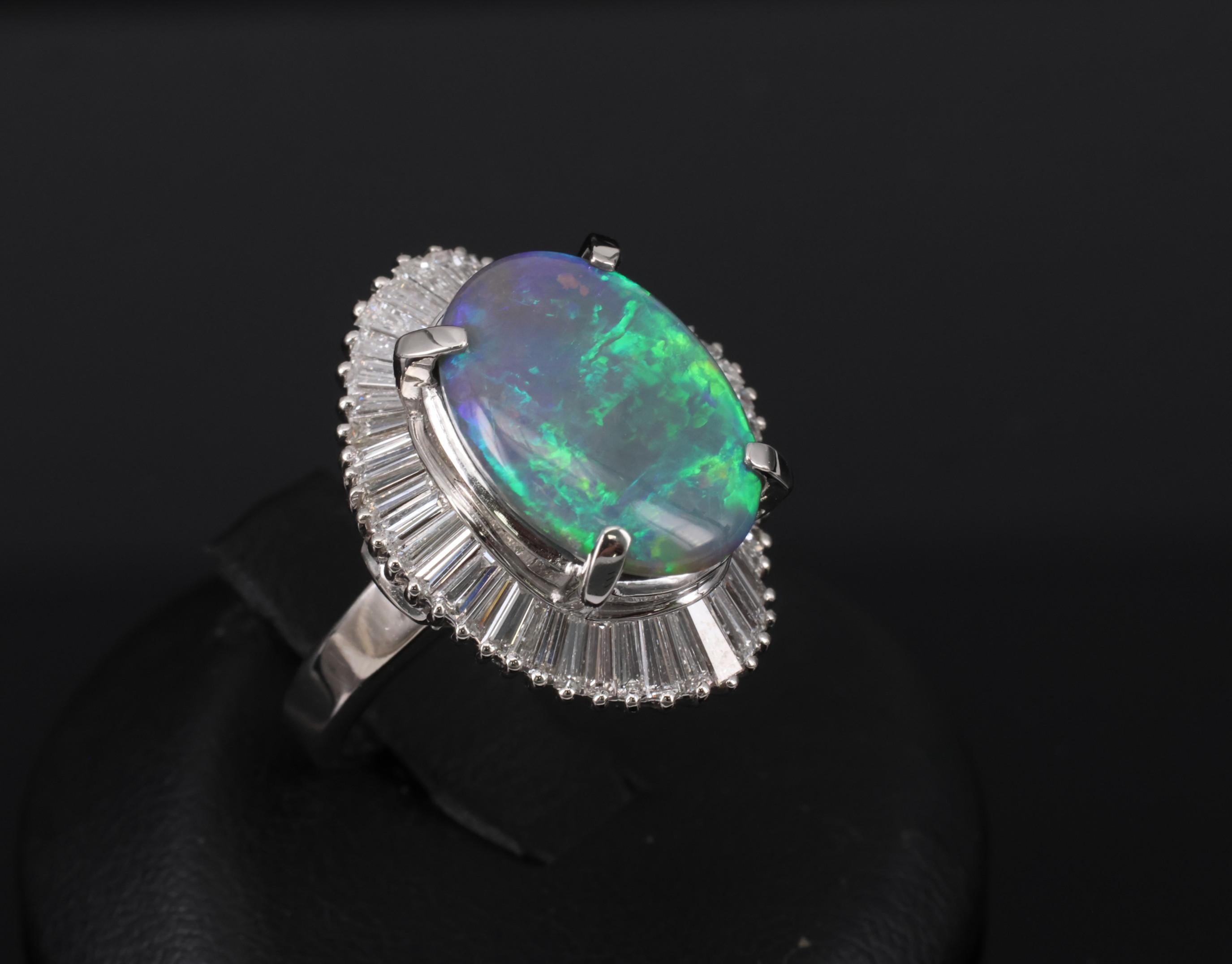 Rare 4.62ct Natural Untreated Black Opal & 1.65ct Diamond Platinum Ring Size 5.5