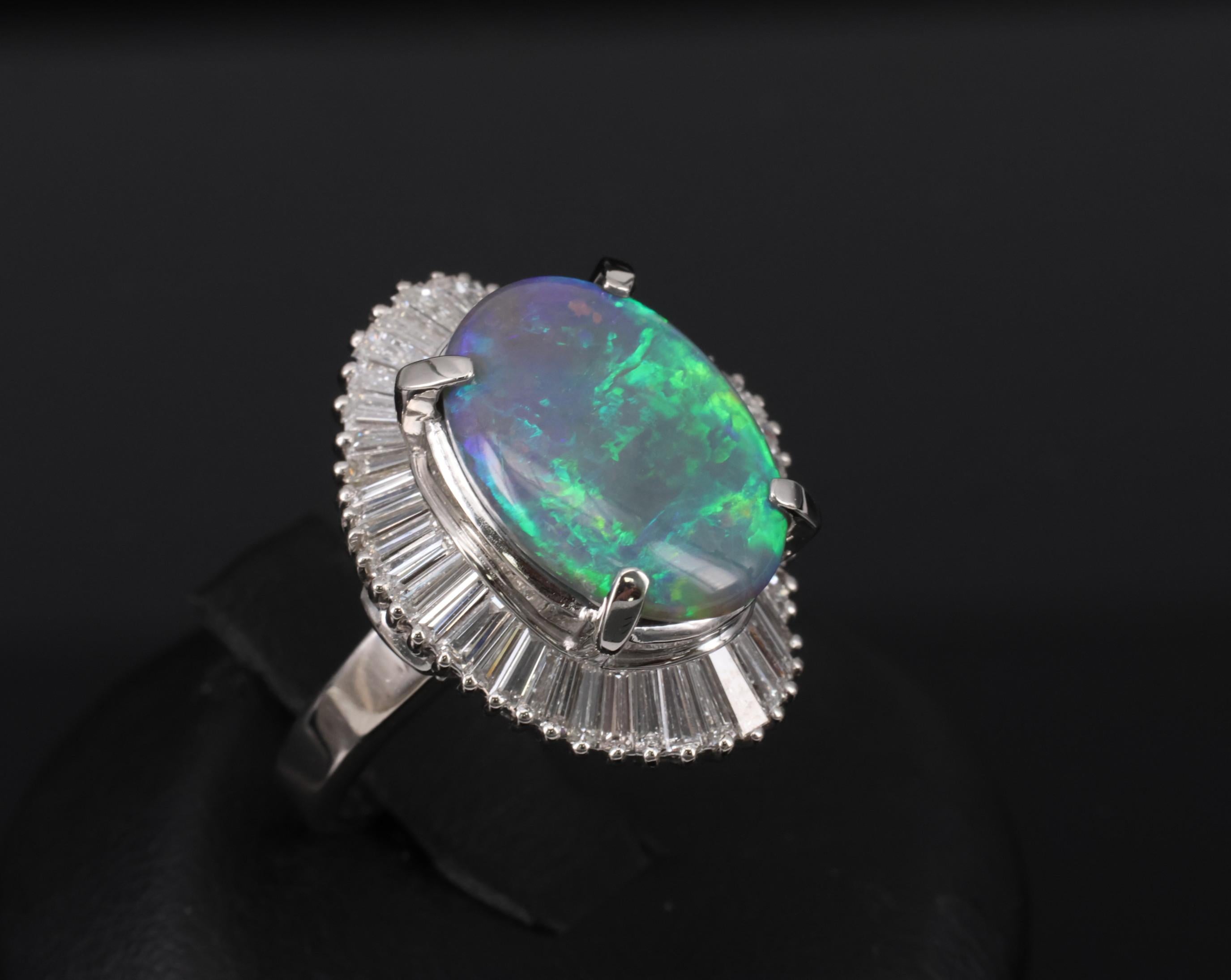 Rare 4.62ct Natural Untreated Black Opal & 1.65ct Diamond Platinum Ring Size 5.5