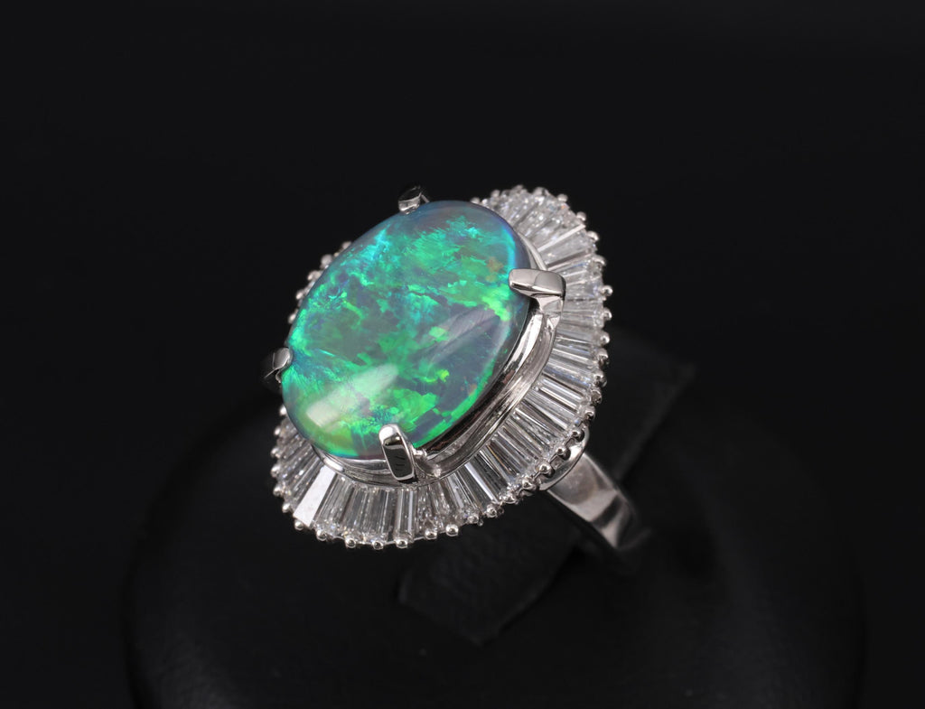 Rare 4.62ct Natural Untreated Black Opal & 1.65ct Diamond Platinum Ring Size 5.5