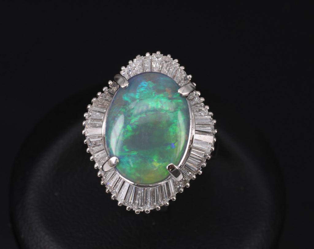 Rare 4.62ct Natural Untreated Black Opal & 1.65ct Diamond Platinum Ring Size 5.5