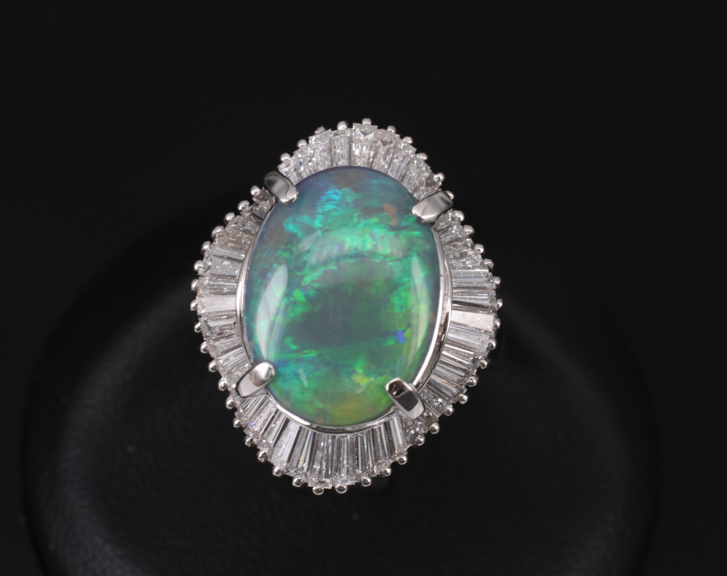 Rare 4.62ct Natural Untreated Black Opal & 1.65ct Diamond Platinum Ring Size 5.5