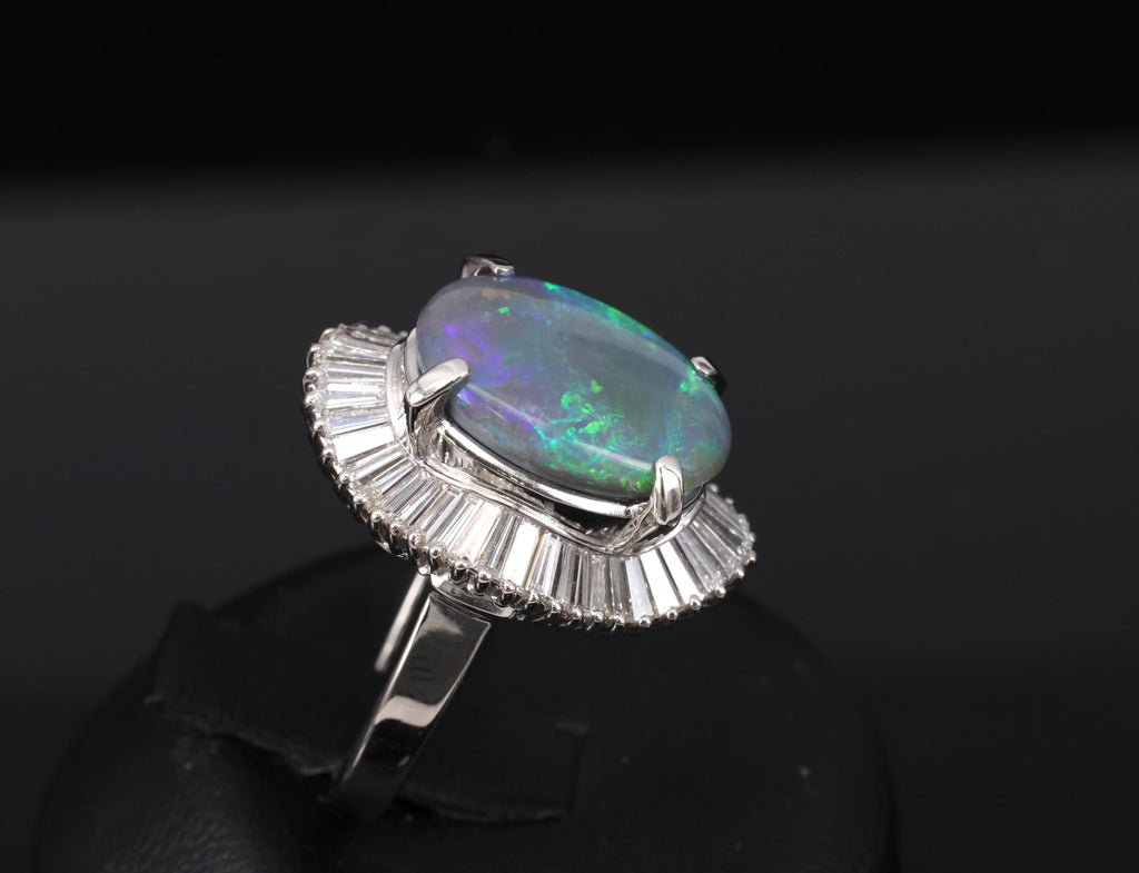 Rare 4.62ct Natural Untreated Black Opal & 1.65ct Diamond Platinum Ring Size 5.5