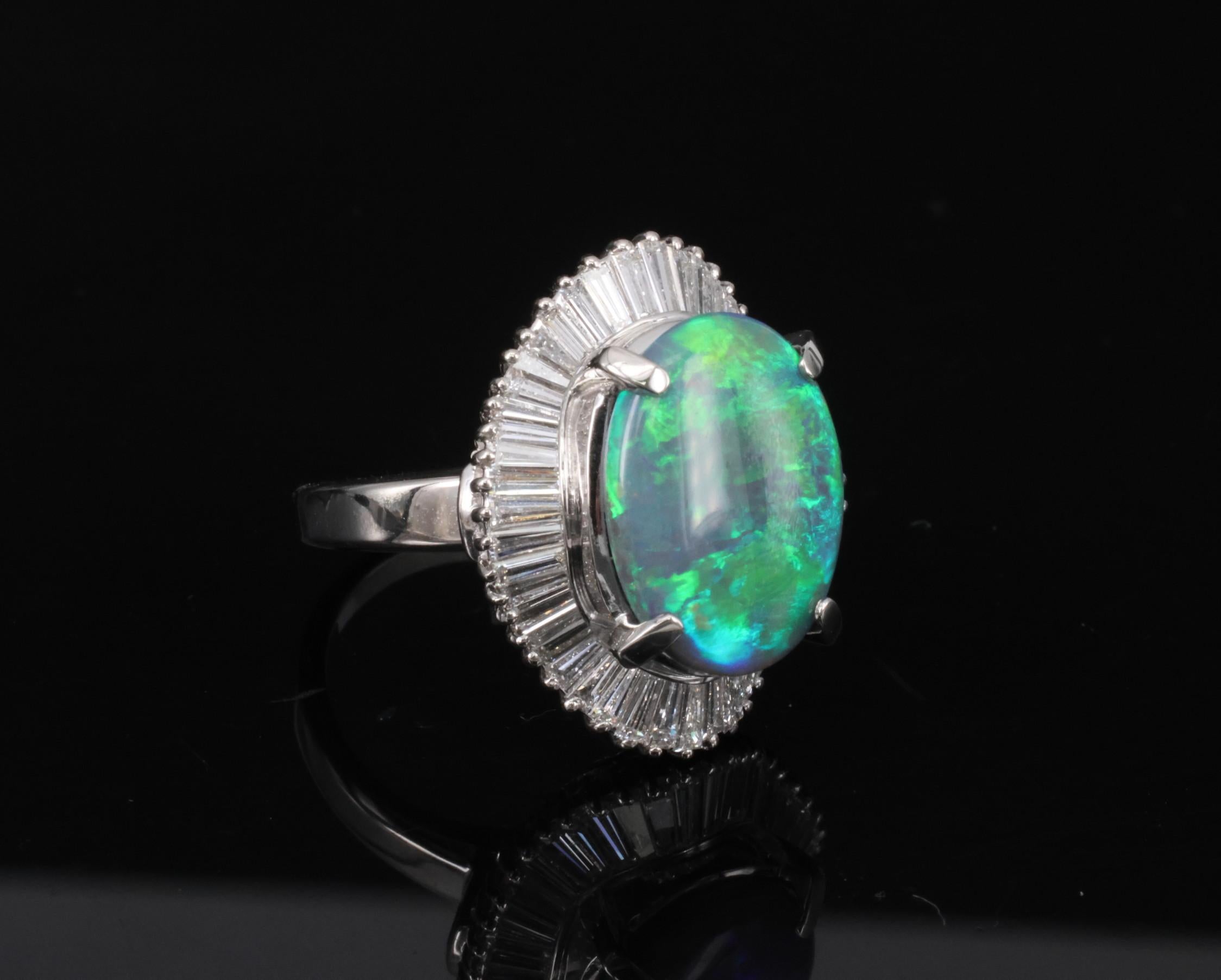 Rare 4.62ct Natural Untreated Black Opal & 1.65ct Diamond Platinum Ring Size 5.5