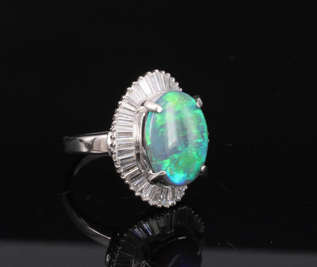 Rare 4.62ct Natural Untreated Black Opal & 1.65ct Diamond Platinum Ring Size 5.5