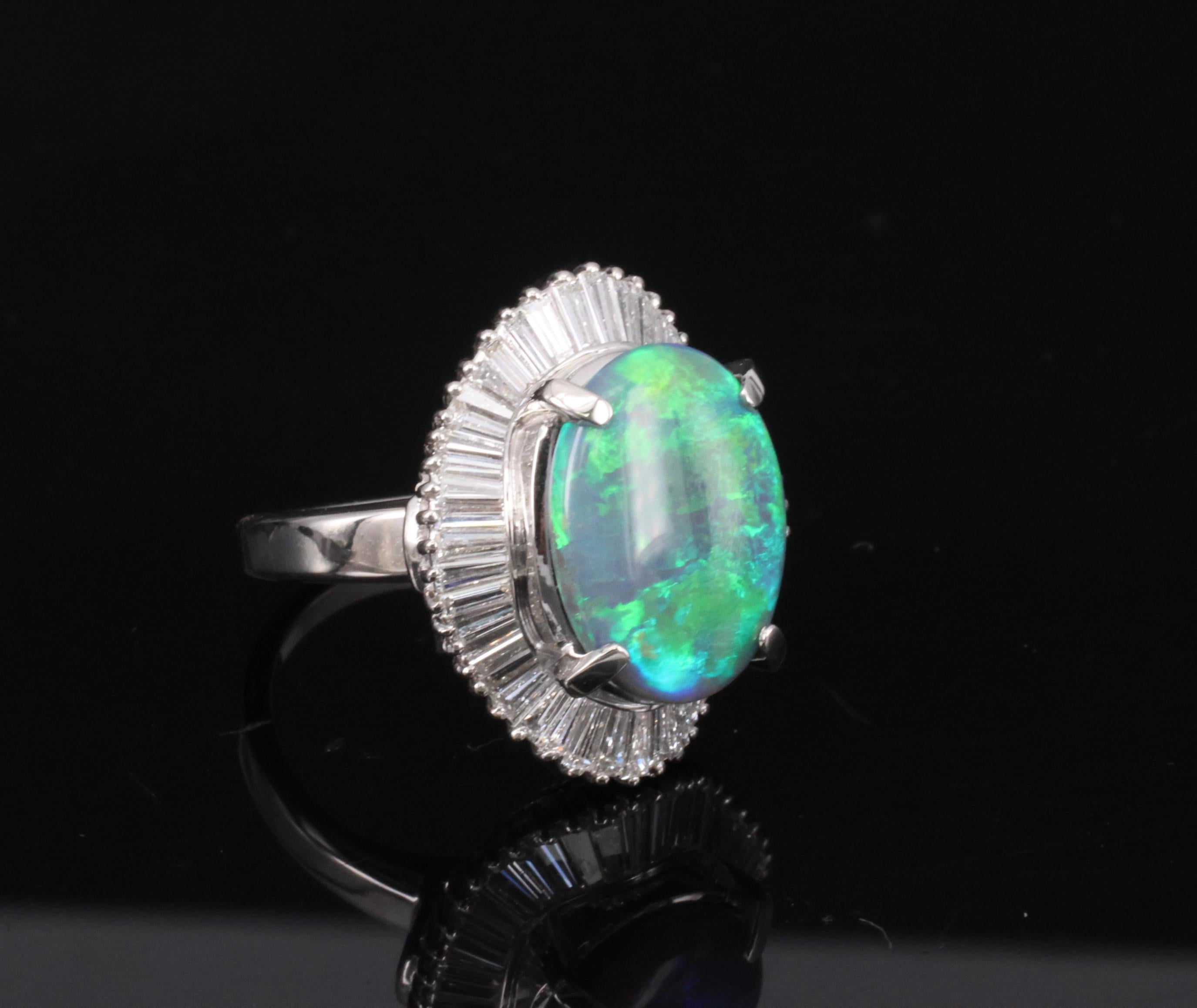 Rare 4.62ct Natural Untreated Black Opal & 1.65ct Diamond Platinum Ring Size 5.5