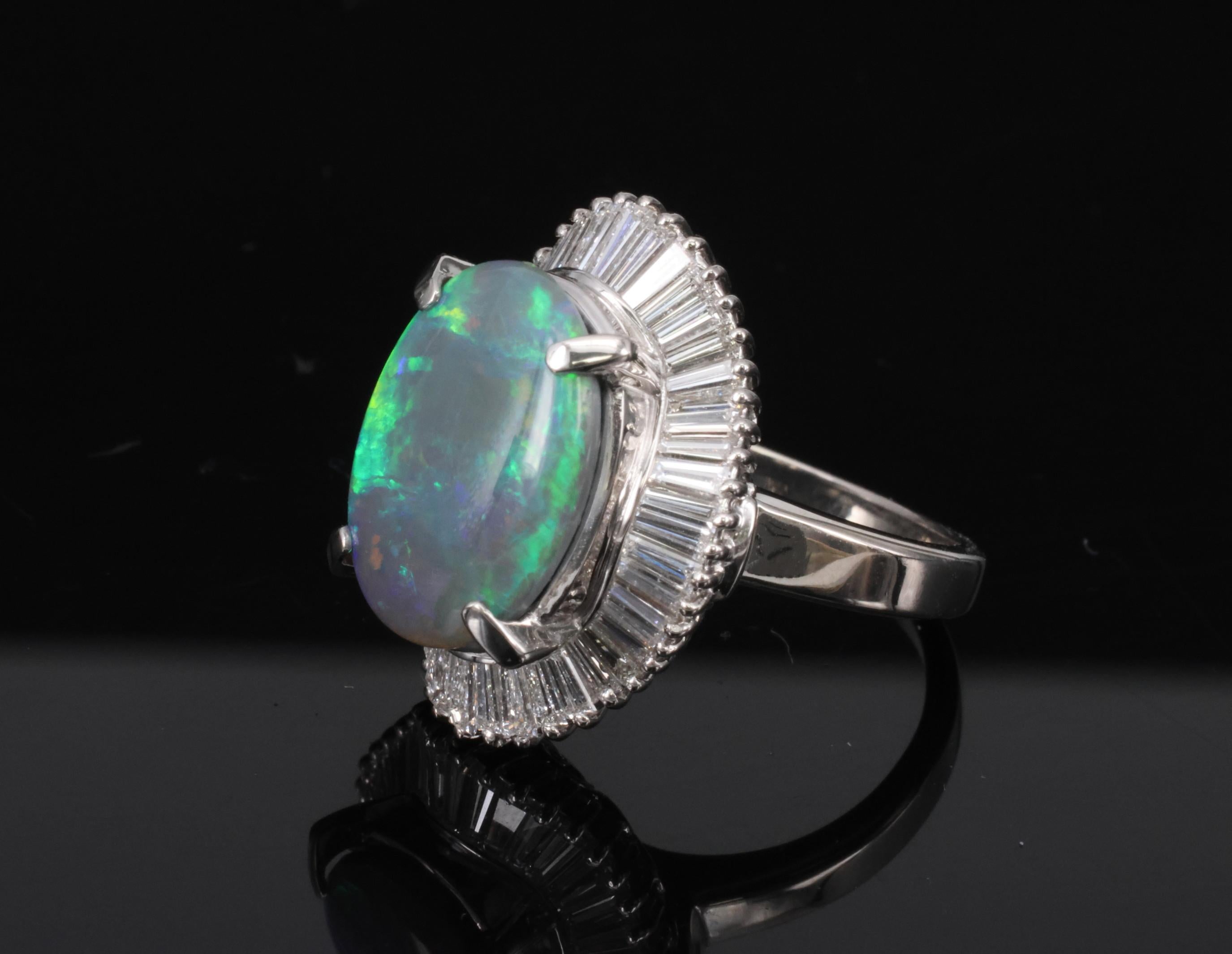Rare 4.62ct Natural Untreated Black Opal & 1.65ct Diamond Platinum Ring Size 5.5