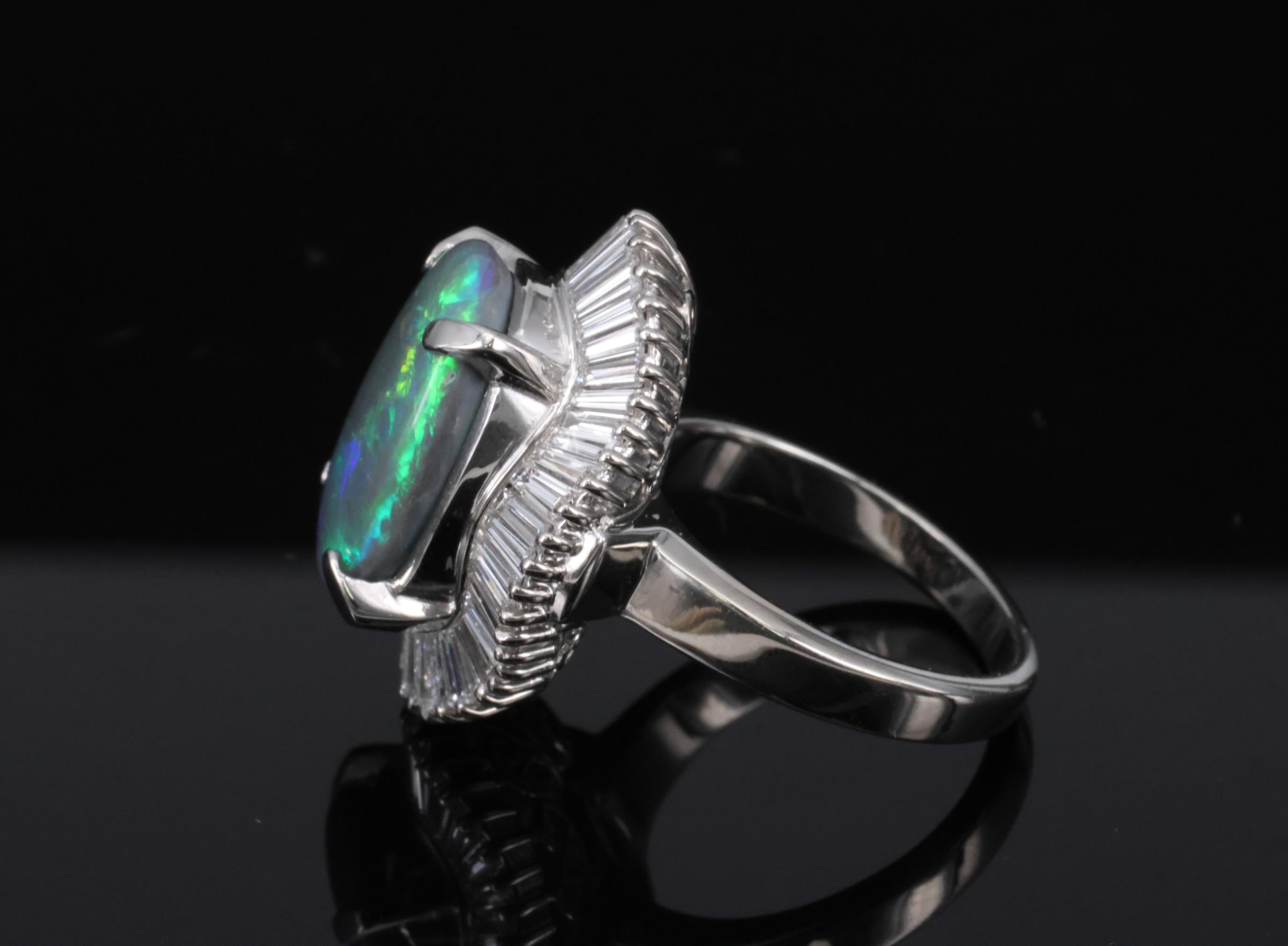 Rare 4.62ct Natural Untreated Black Opal & 1.65ct Diamond Platinum Ring Size 5.5