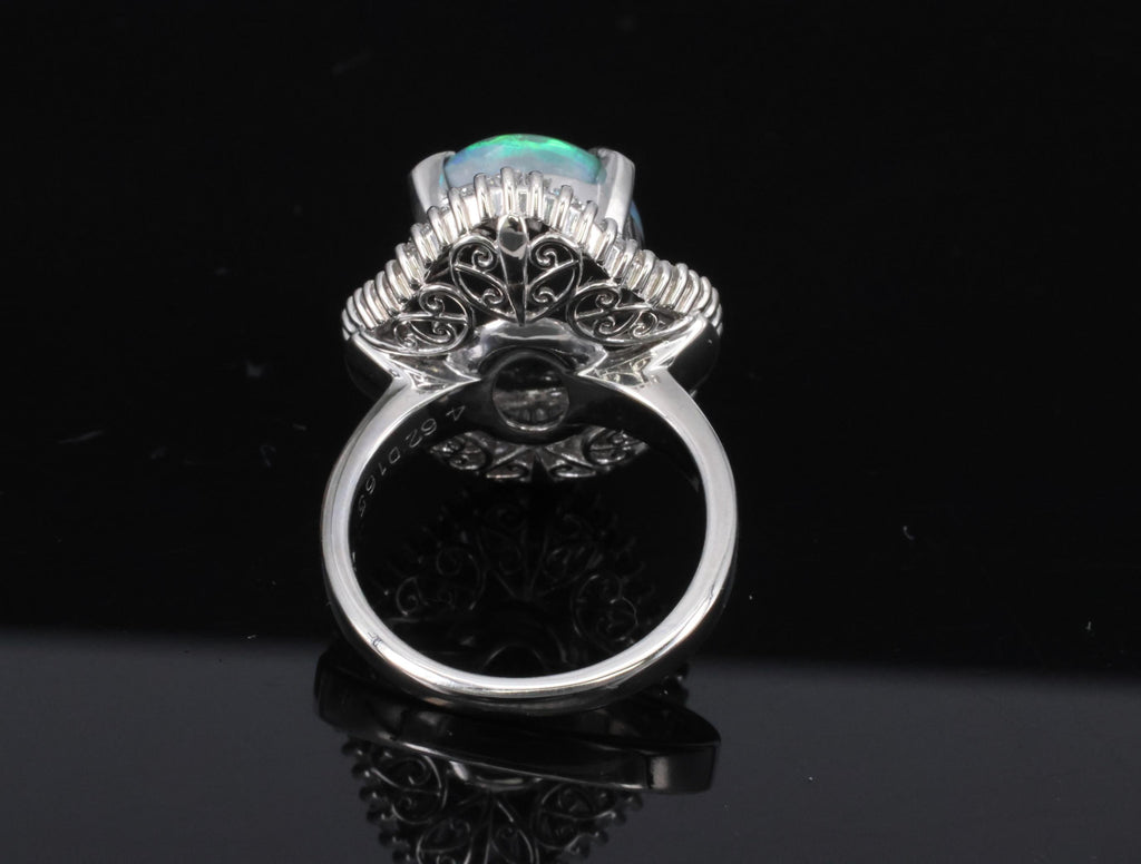 Rare 4.62ct Natural Untreated Black Opal & 1.65ct Diamond Platinum Ring Size 5.5