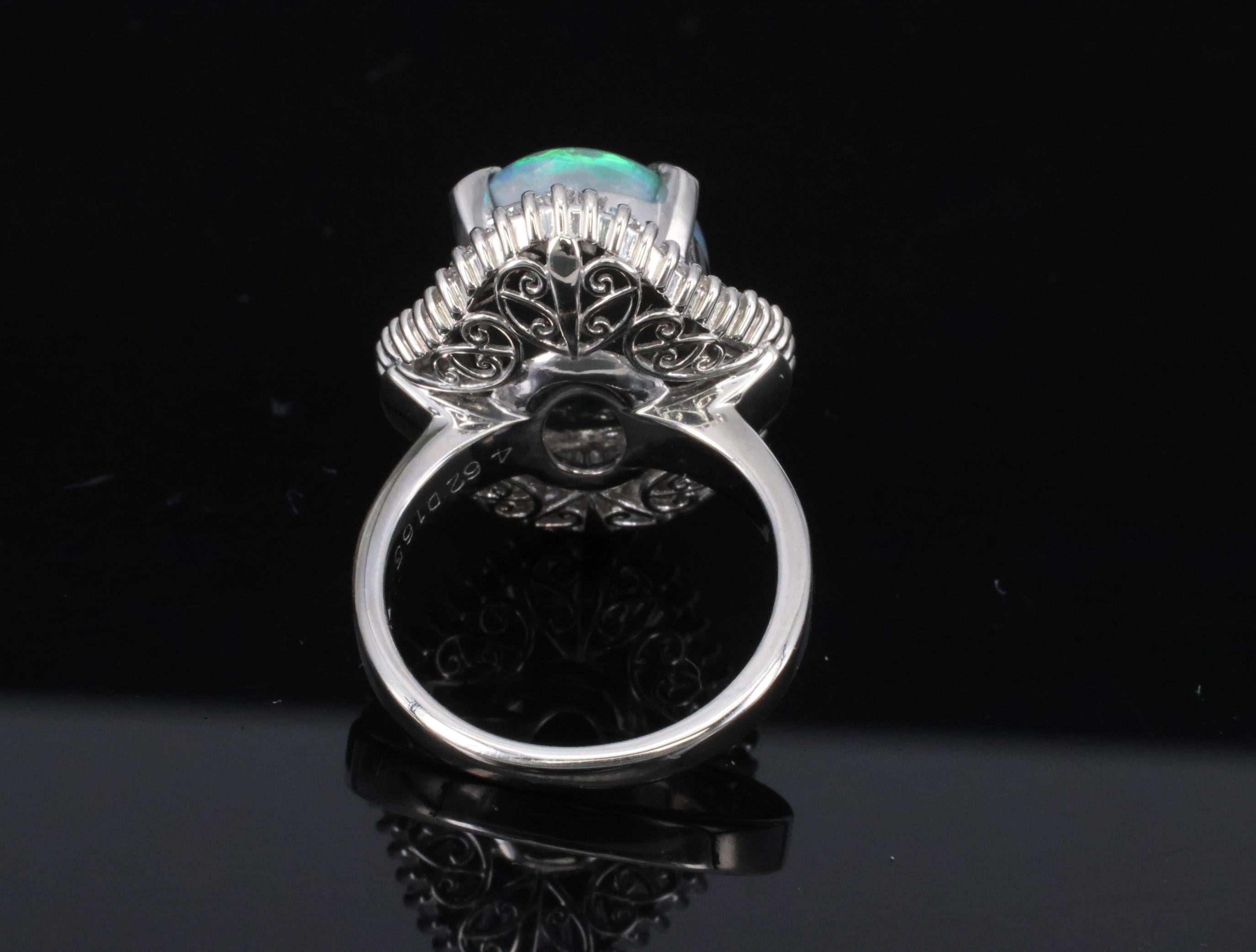 Rare 4.62ct Natural Untreated Black Opal & 1.65ct Diamond Platinum Ring Size 5.5
