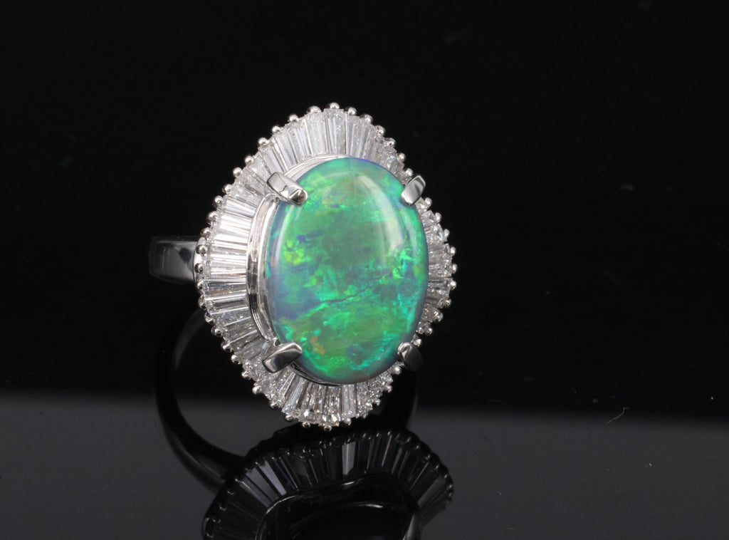 Rare 4.62ct Natural Untreated Black Opal & 1.65ct Diamond Platinum Ring Size 5.5