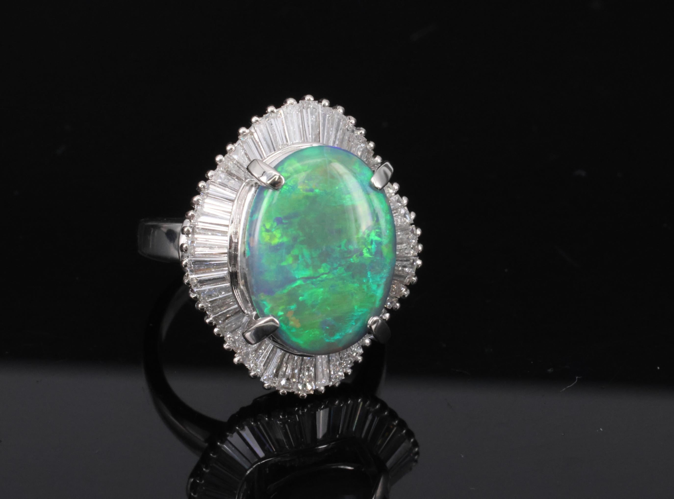 Rare 4.62ct Natural Untreated Black Opal & 1.65ct Diamond Platinum Ring Size 5.5