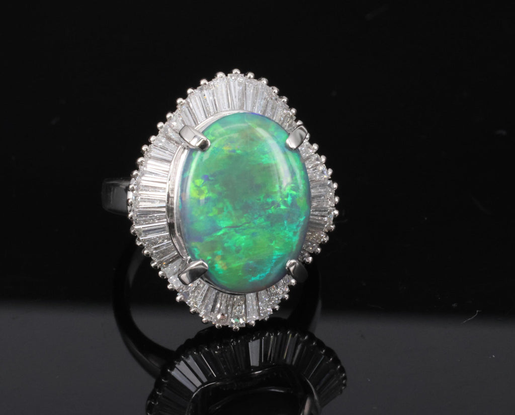 Rare 4.62ct Natural Untreated Black Opal & 1.65ct Diamond Platinum Ring Size 5.5
