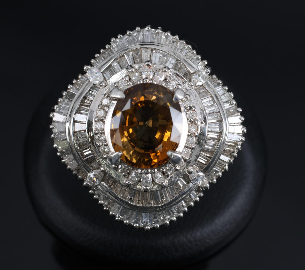 Massive 8.01ct GIA Natural Chrysoberyl & 5.84ct Diamond Platinum Ring, Size 6.75