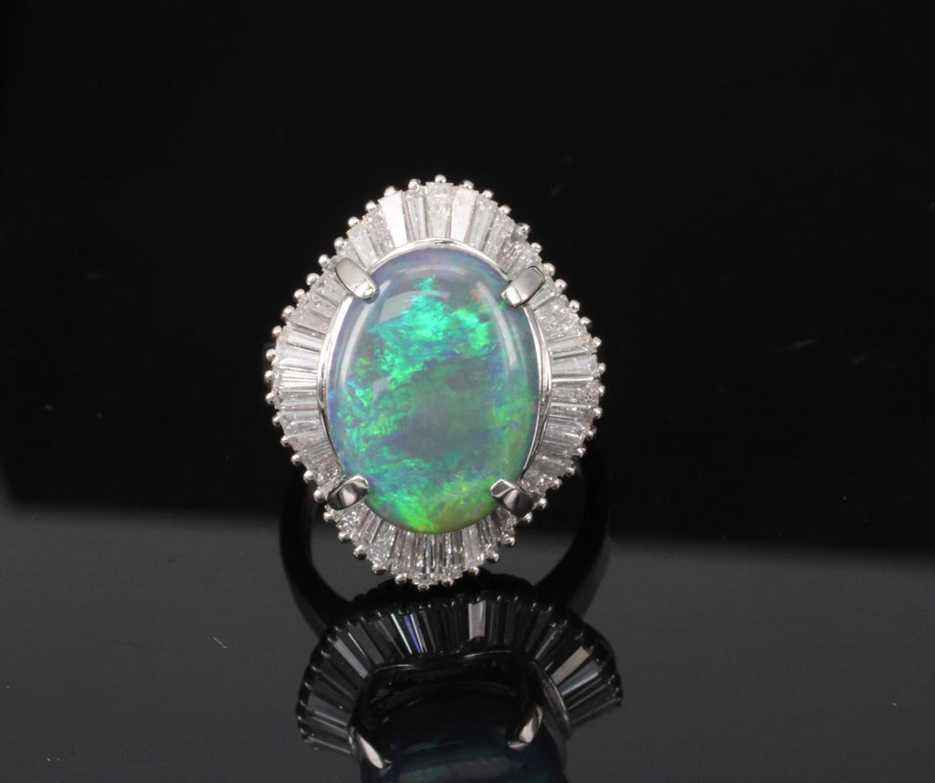 Rare 4.62ct Natural Untreated Black Opal & 1.65ct Diamond Platinum Ring Size 5.5