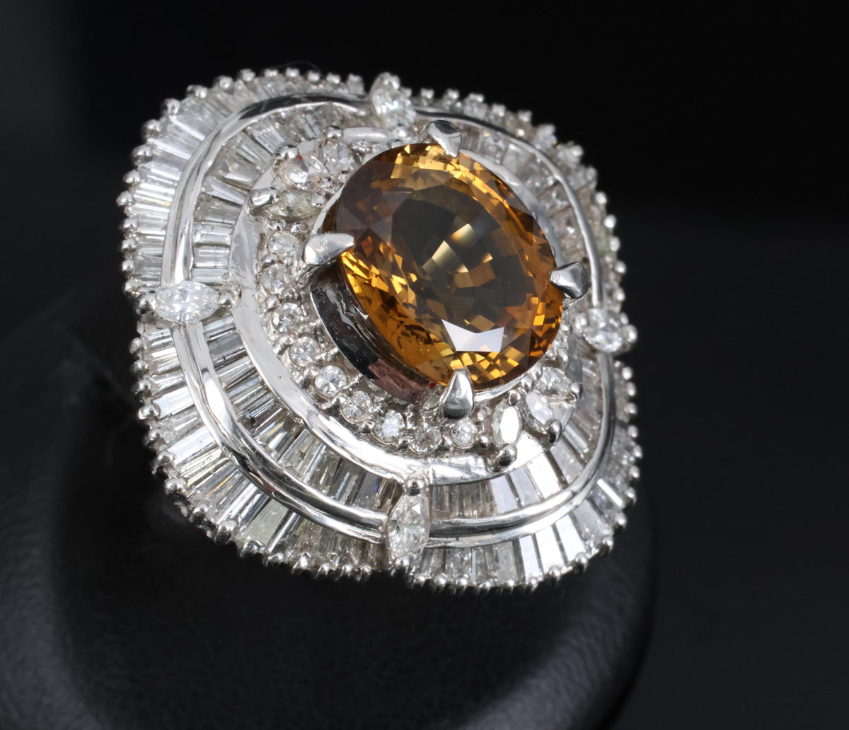 Massive 8.01ct GIA Natural Chrysoberyl & 5.84ct Diamond Platinum Ring, Size 6.75