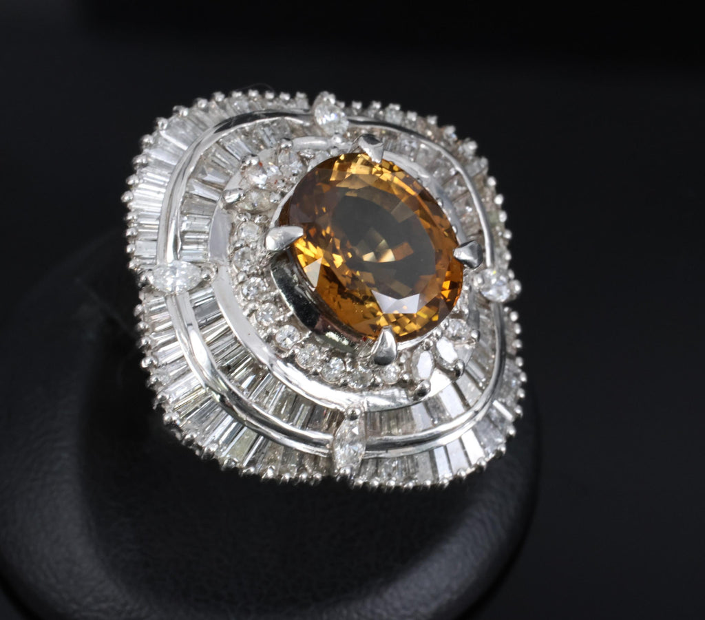 Massive 8.01ct GIA Natural Chrysoberyl & 5.84ct Diamond Platinum Ring, Size 6.75
