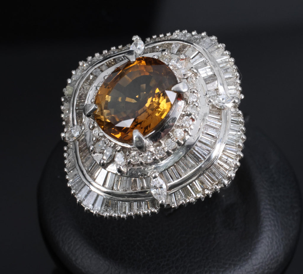 Massive 8.01ct GIA Natural Chrysoberyl & 5.84ct Diamond Platinum Ring, Size 6.75