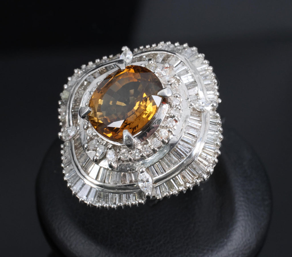 Massive 8.01ct GIA Natural Chrysoberyl & 5.84ct Diamond Platinum Ring, Size 6.75