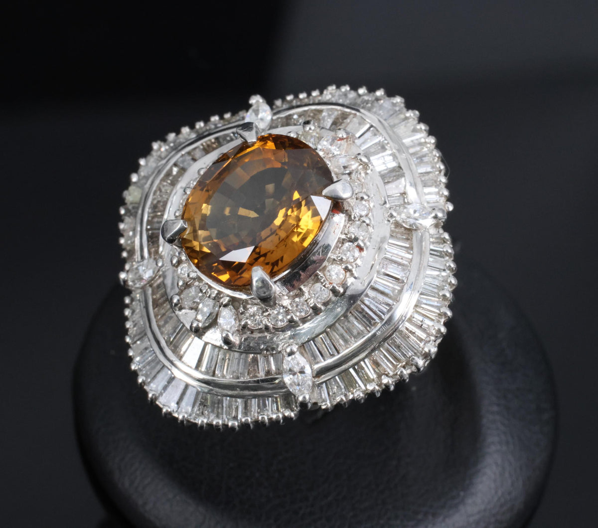 Massive 8.01ct GIA Natural Chrysoberyl & 5.84ct Diamond Platinum Ring, Size 6.75