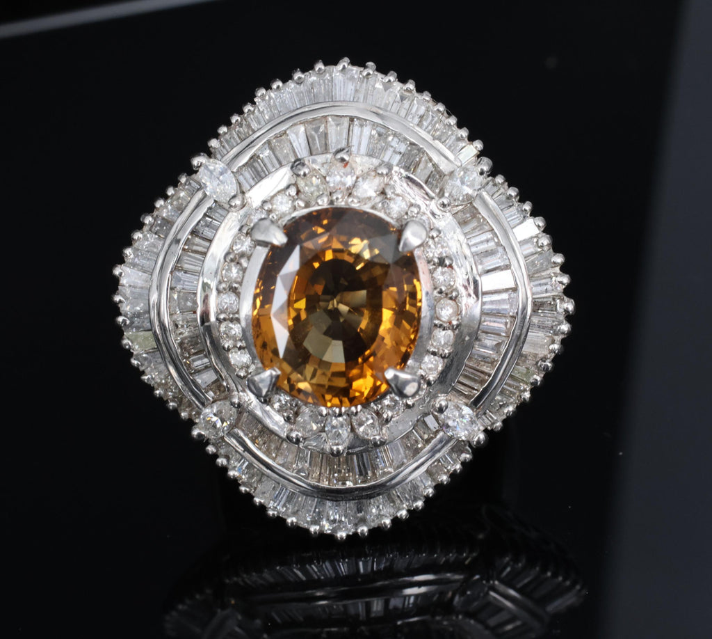 Massive 8.01ct GIA Natural Chrysoberyl & 5.84ct Diamond Platinum Ring, Size 6.75