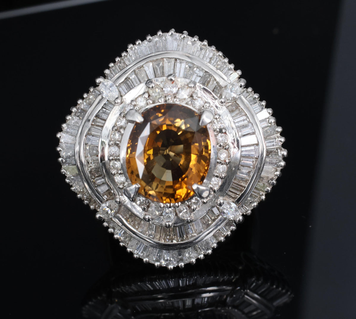 Massive 8.01ct GIA Natural Chrysoberyl & 5.84ct Diamond Platinum Ring, Size 6.75