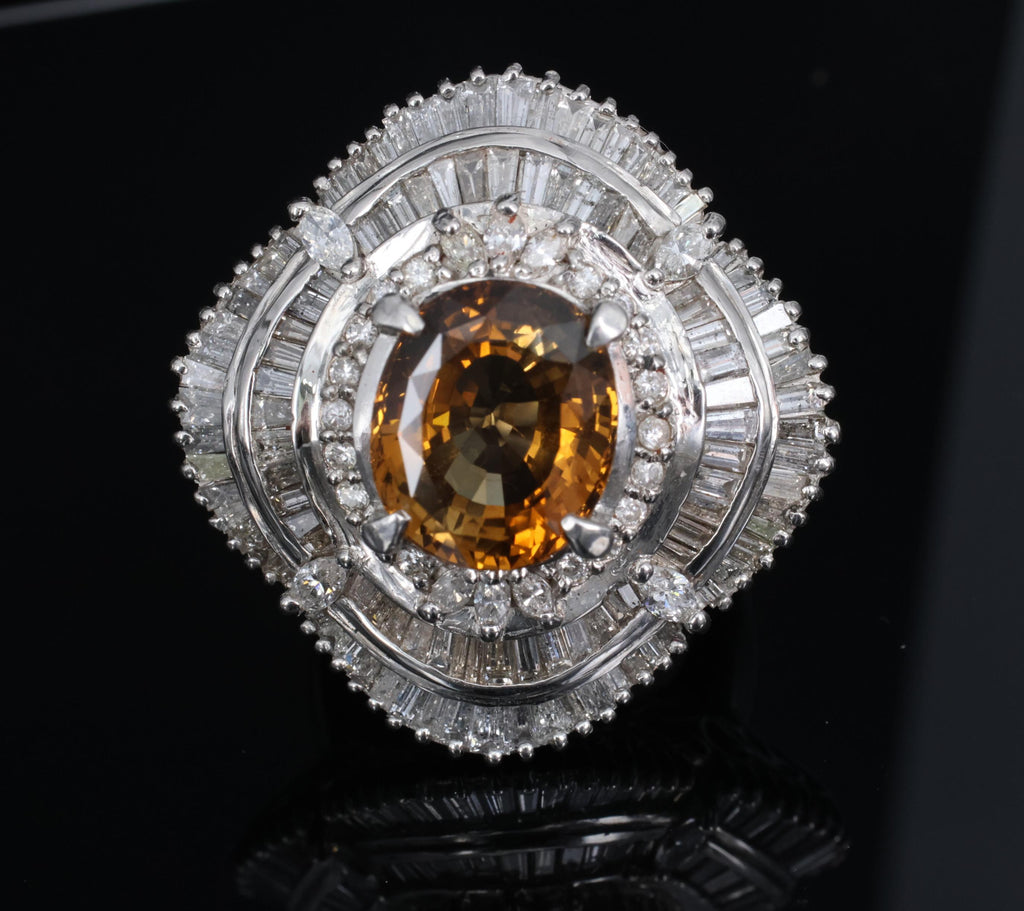 Massive 8.01ct GIA Natural Chrysoberyl & 5.84ct Diamond Platinum Ring, Size 6.75