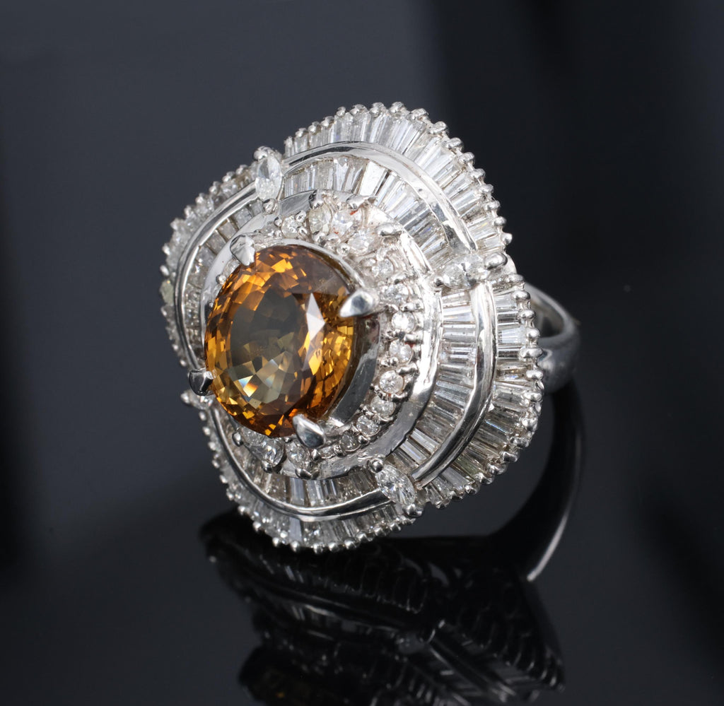 Massive 8.01ct GIA Natural Chrysoberyl & 5.84ct Diamond Platinum Ring, Size 6.75