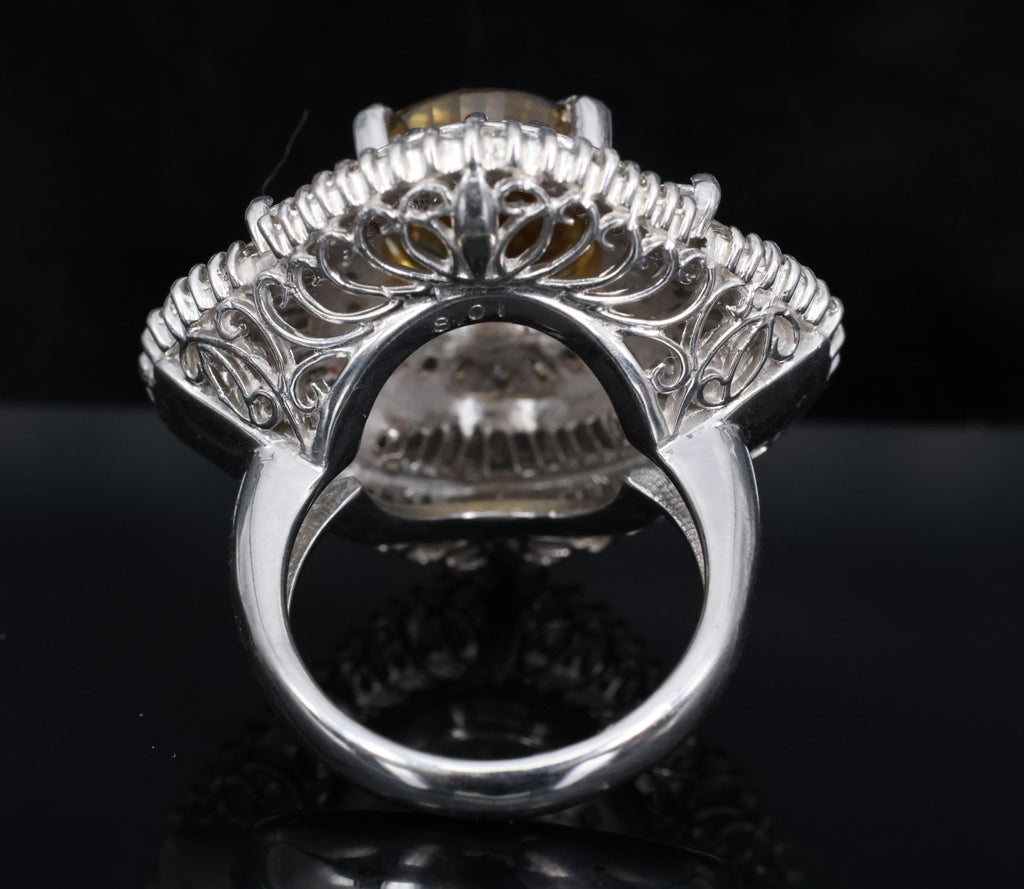 Massive 8.01ct GIA Natural Chrysoberyl & 5.84ct Diamond Platinum Ring, Size 6.75