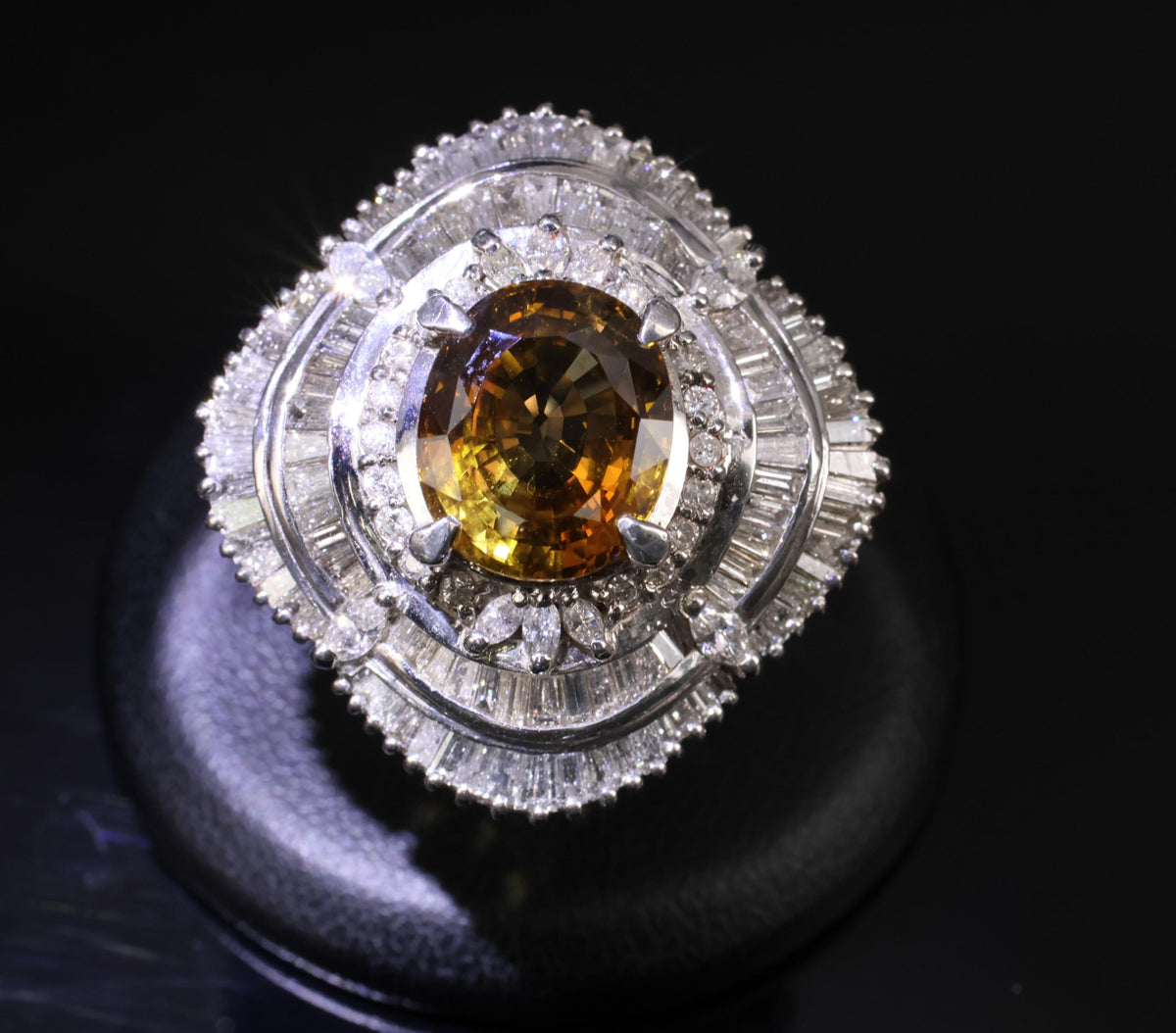 Massive 8.01ct GIA Natural Chrysoberyl & 5.84ct Diamond Platinum Ring, Size 6.75