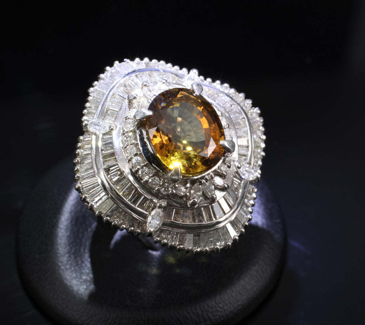 Massive 8.01ct GIA Natural Chrysoberyl & 5.84ct Diamond Platinum Ring, Size 6.75