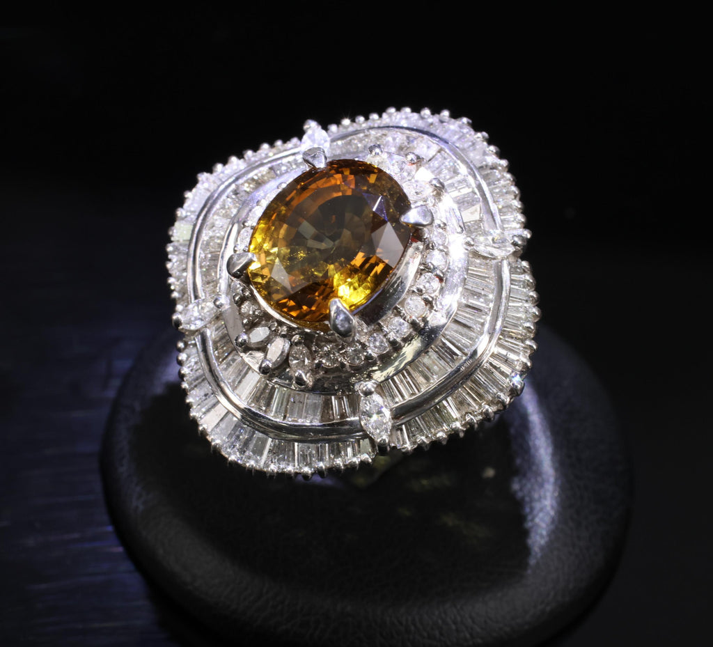 Massive 8.01ct GIA Natural Chrysoberyl & 5.84ct Diamond Platinum Ring, Size 6.75
