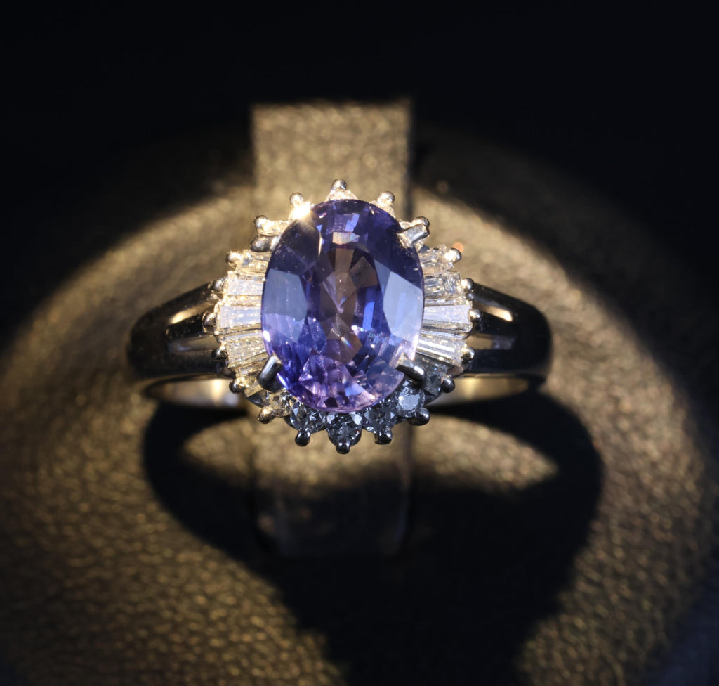 2.07ct GIA Ceylon Color Change Sapphire & 0.28ct Diamond Platinum Ring, Size 5
