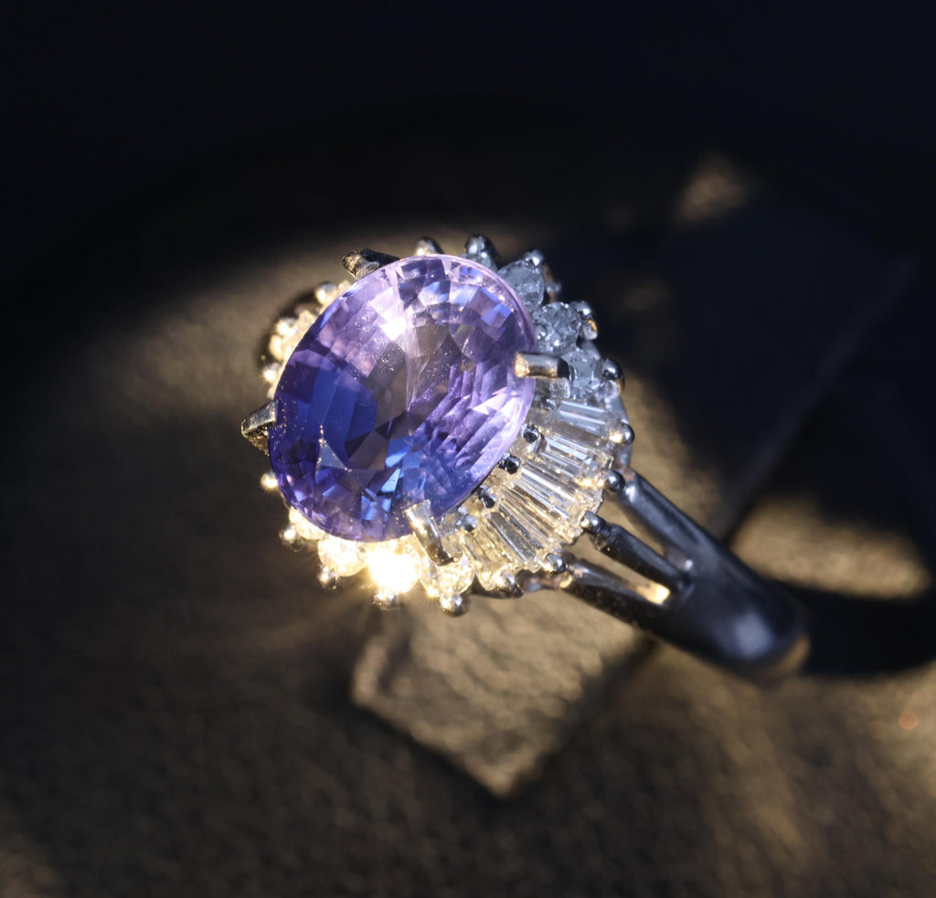 2.07ct GIA Ceylon Color Change Sapphire & 0.28ct Diamond Platinum Ring, Size 5