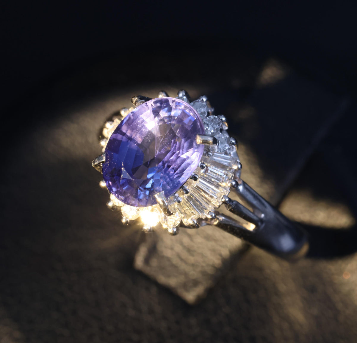 2.07ct GIA Ceylon Color Change Sapphire & 0.28ct Diamond Platinum Ring, Size 5