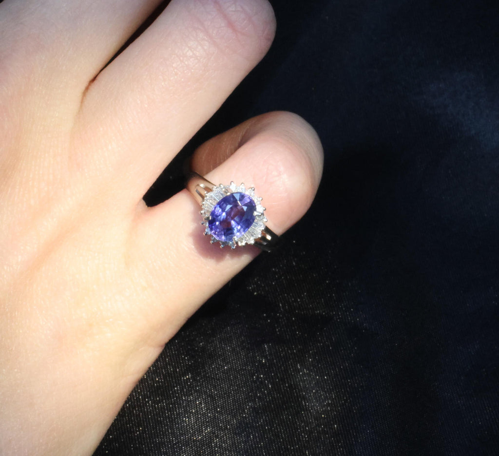 2.07ct GIA Ceylon Color Change Sapphire & 0.28ct Diamond Platinum Ring, Size 5