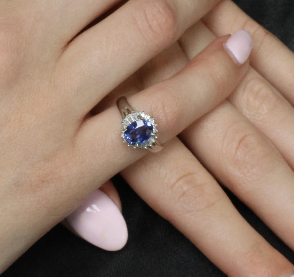 2.07ct GIA Ceylon Color Change Sapphire & 0.28ct Diamond Platinum Ring, Size 5