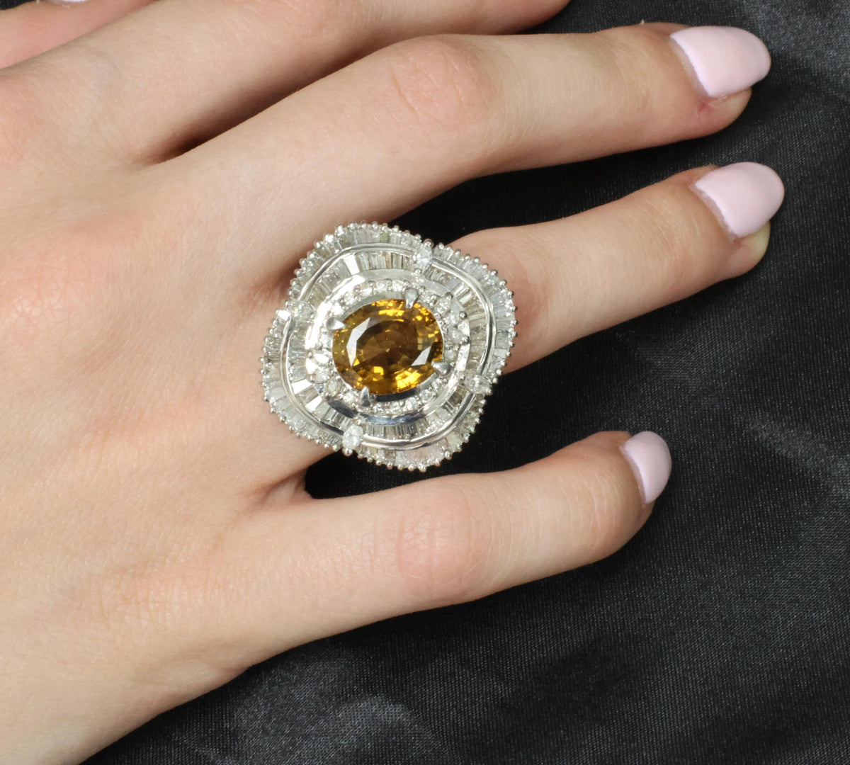 Massive 8.01ct GIA Natural Chrysoberyl & 5.84ct Diamond Platinum Ring, Size 6.75
