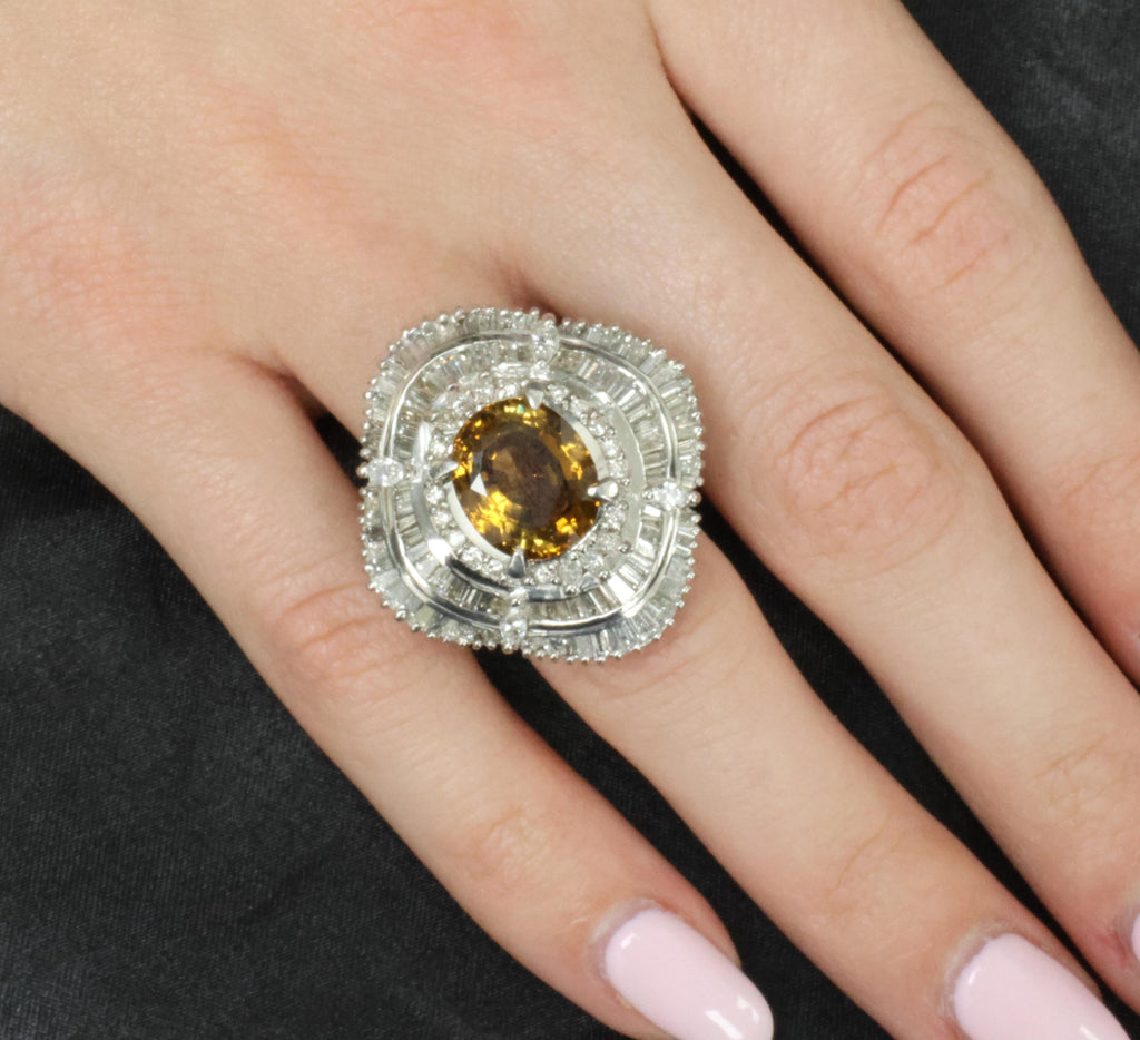 Massive 8.01ct GIA Natural Chrysoberyl & 5.84ct Diamond Platinum Ring, Size 6.75