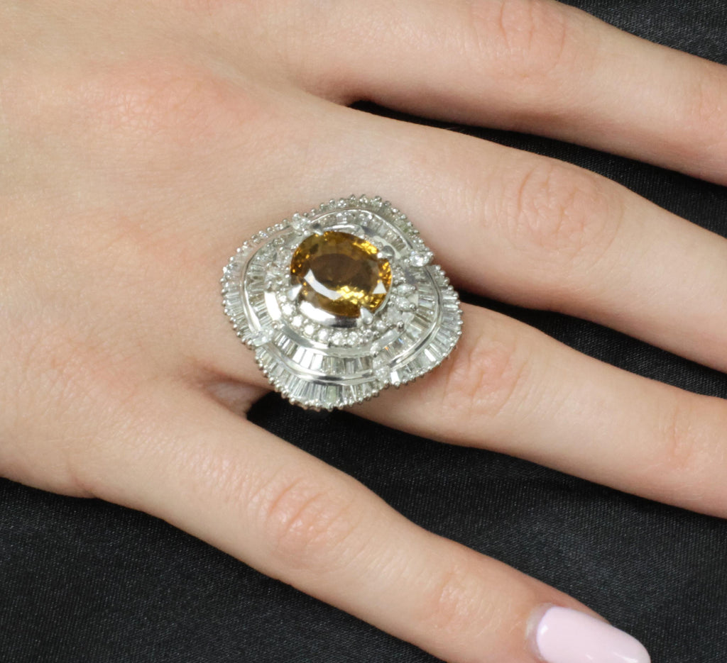 Massive 8.01ct GIA Natural Chrysoberyl & 5.84ct Diamond Platinum Ring, Size 6.75