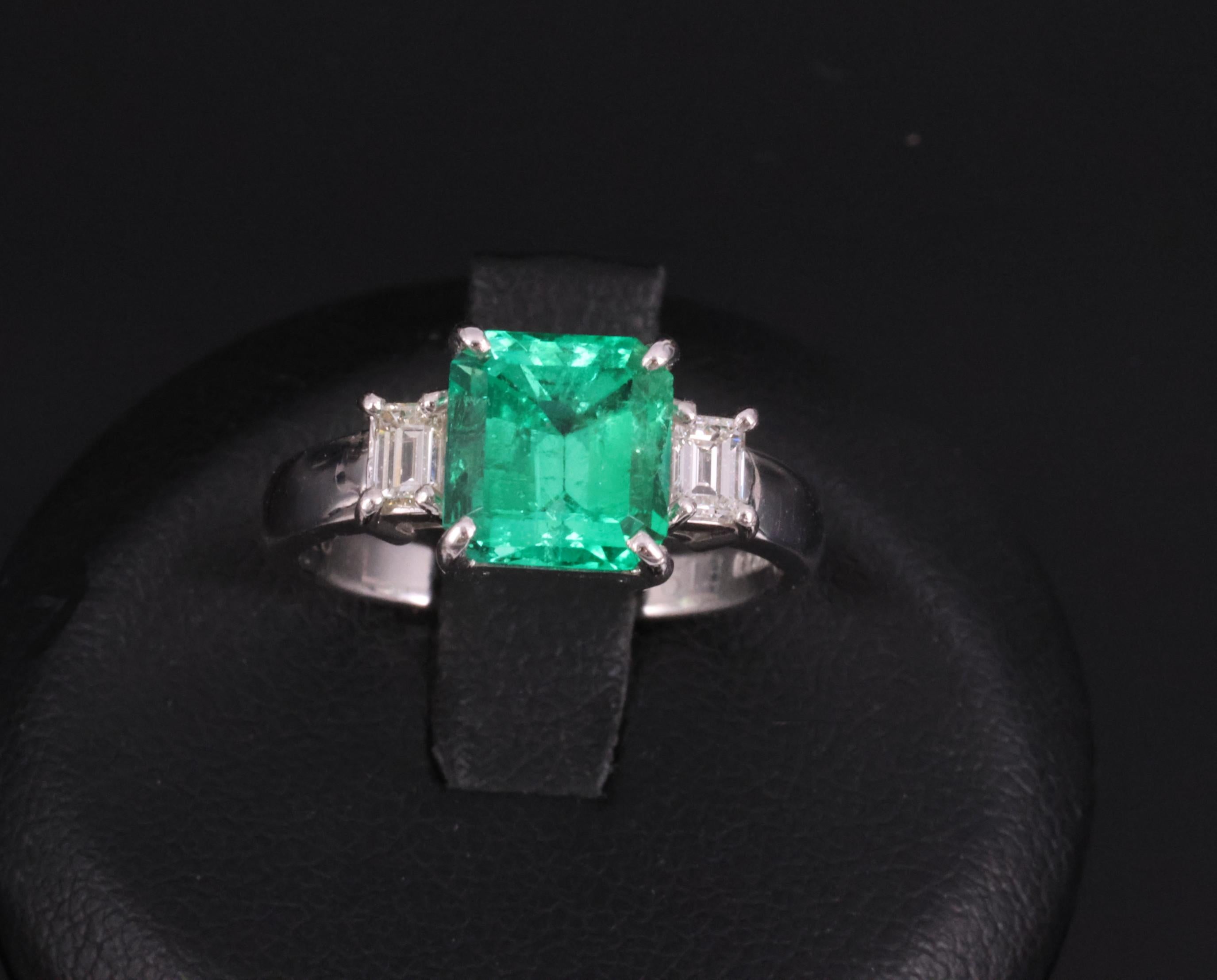 Fine 1.98ct GIA Colombian Emerald & 0.28ct Diamond Platinum Ring, Size 6.25