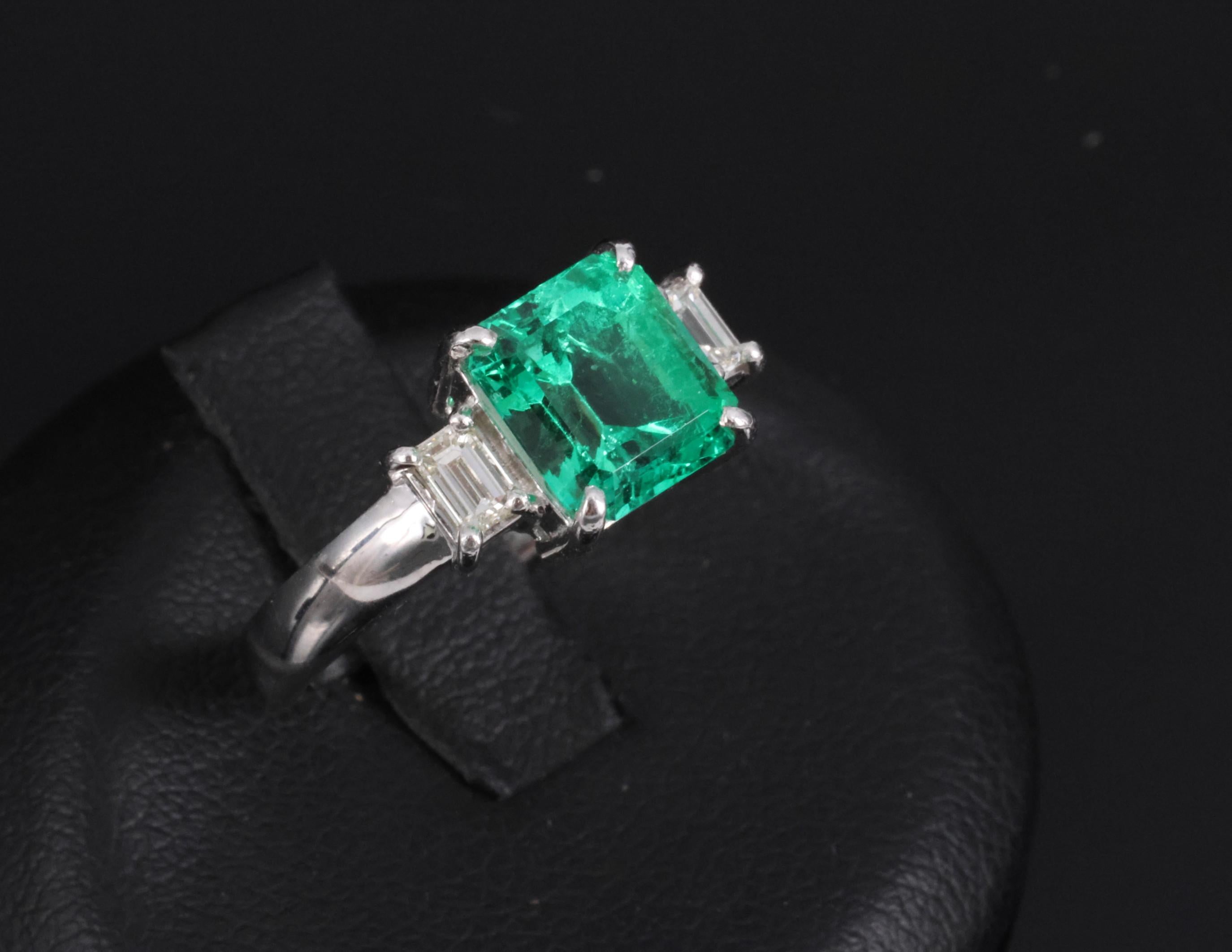 Fine 1.98ct GIA Colombian Emerald & 0.28ct Diamond Platinum Ring, Size 6.25