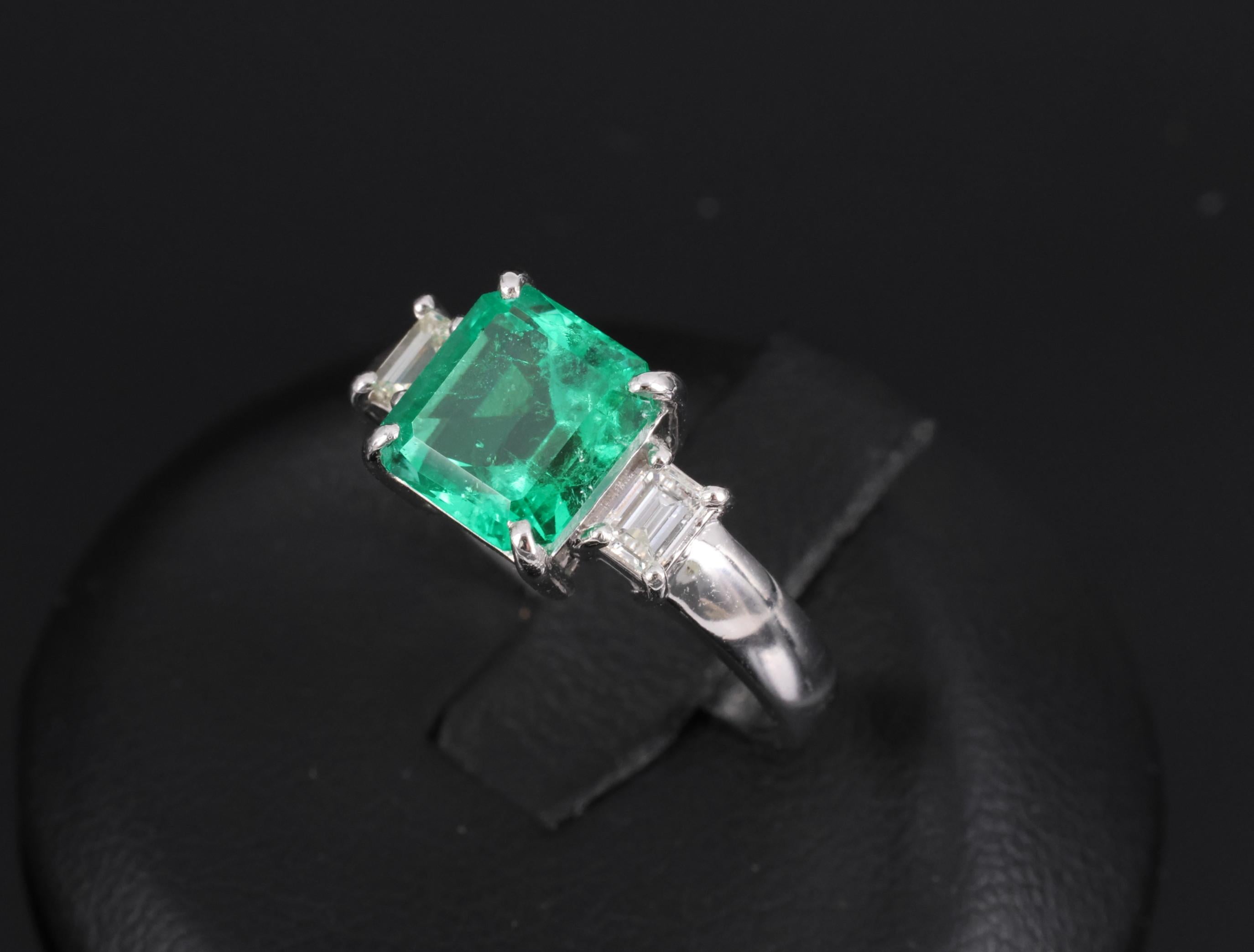 Fine 1.98ct GIA Colombian Emerald & 0.28ct Diamond Platinum Ring, Size 6.25