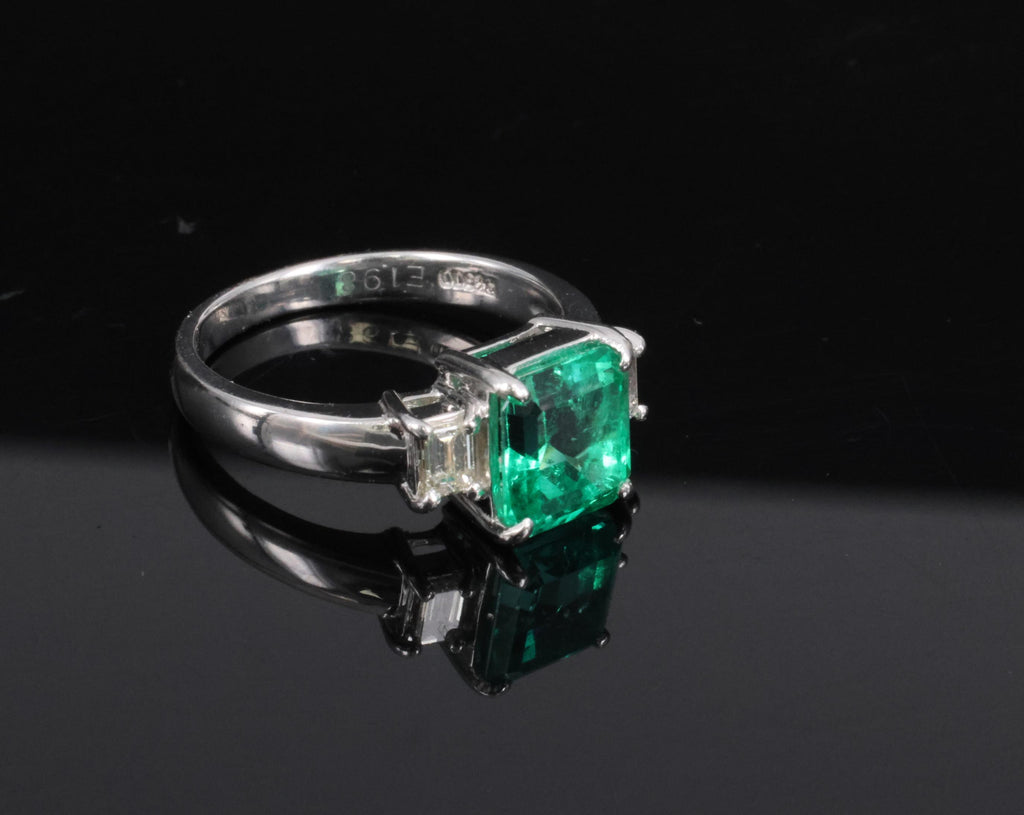 Fine 1.98ct GIA Colombian Emerald & 0.28ct Diamond Platinum Ring, Size 6.25