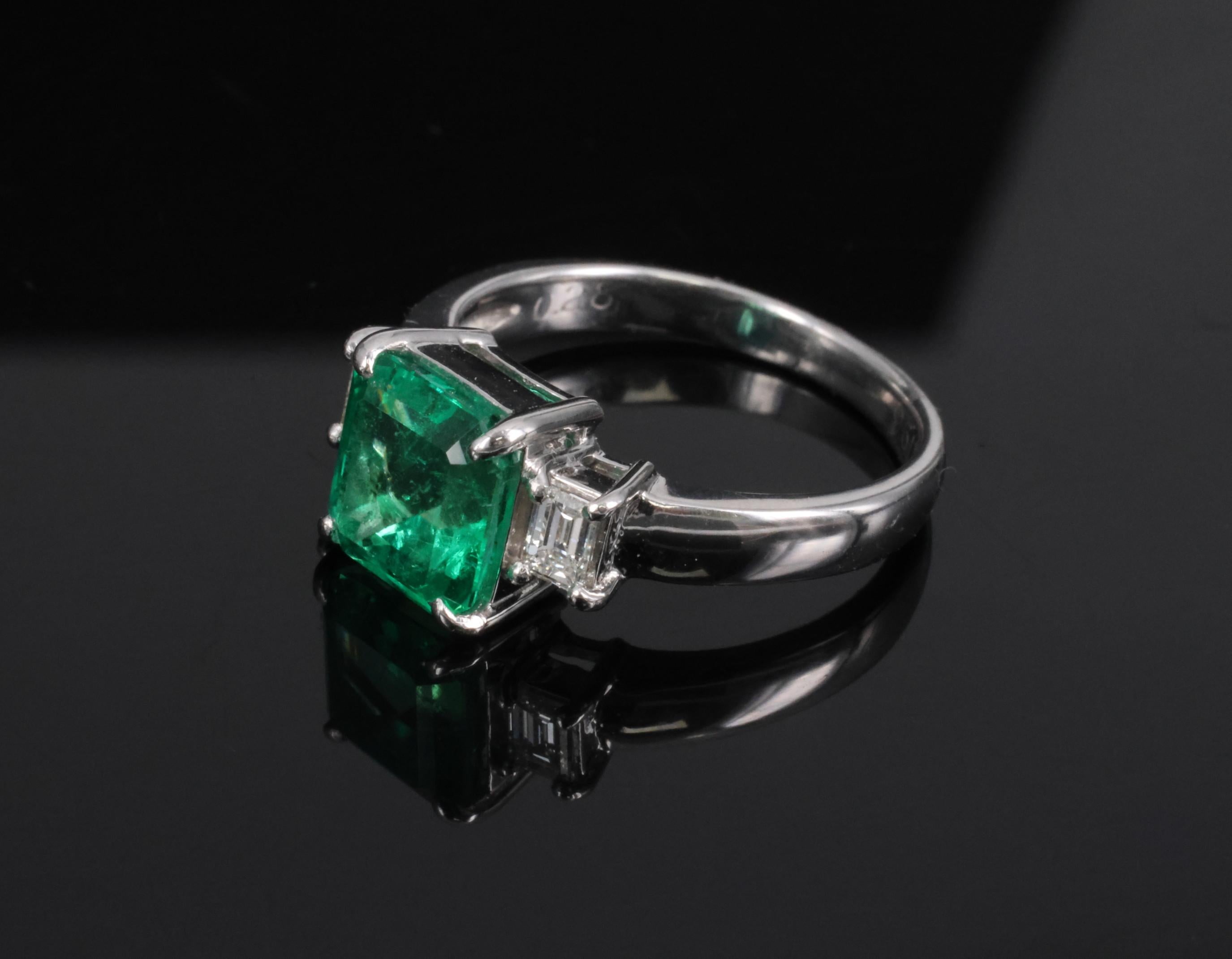 Fine 1.98ct GIA Colombian Emerald & 0.28ct Diamond Platinum Ring, Size 6.25