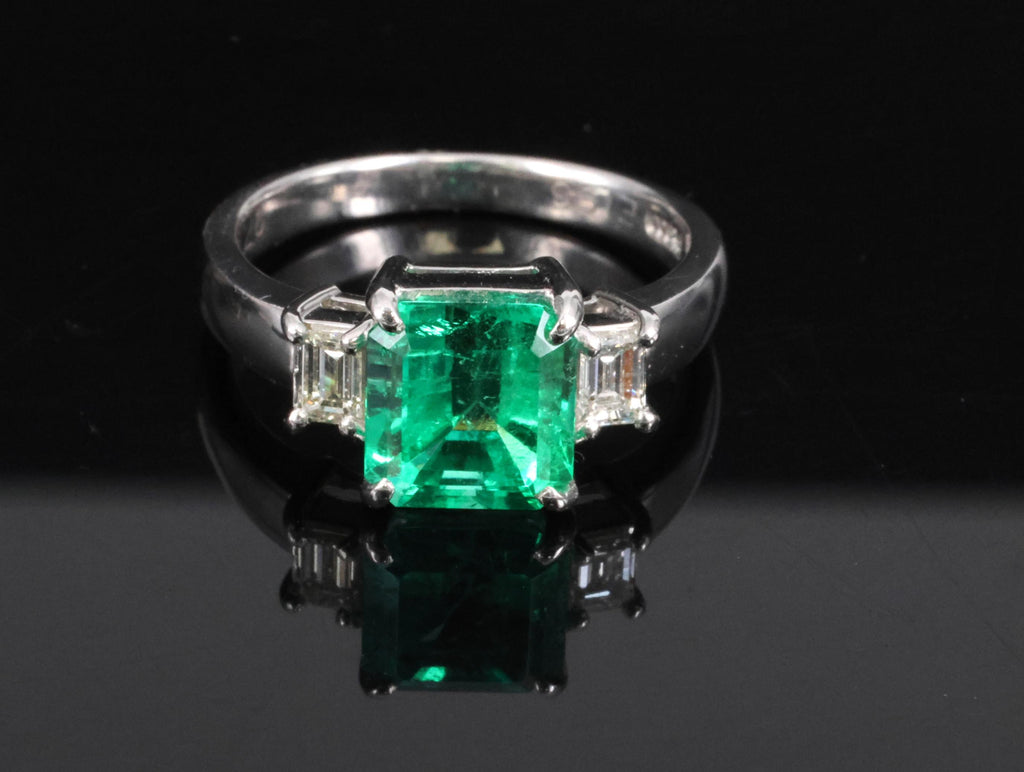 Fine 1.98ct GIA Colombian Emerald & 0.28ct Diamond Platinum Ring, Size 6.25