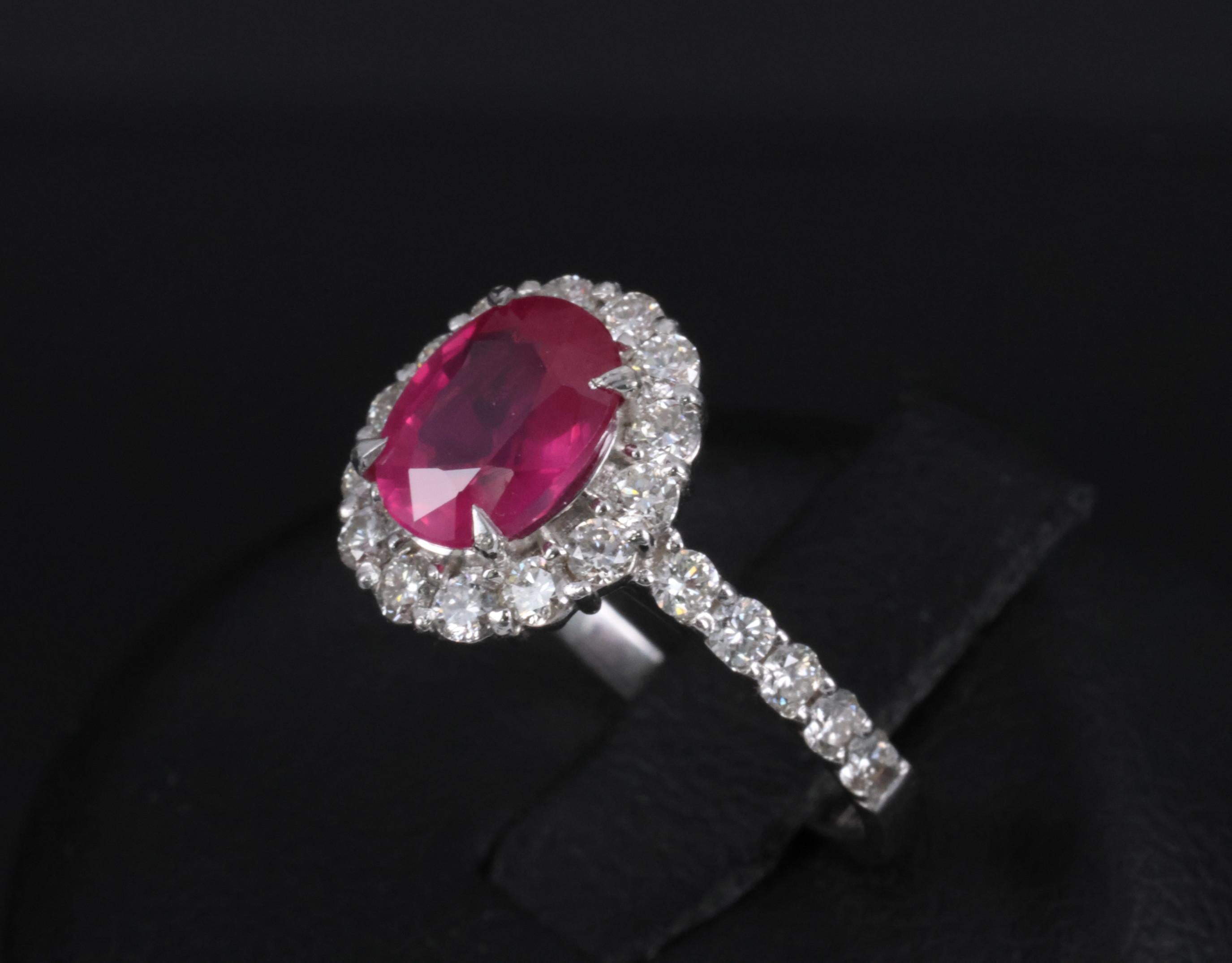 Fine 1.47ct GIA Mozambique Vivid Red Ruby & 0.61ct Diamond Platinum Ring Size 6