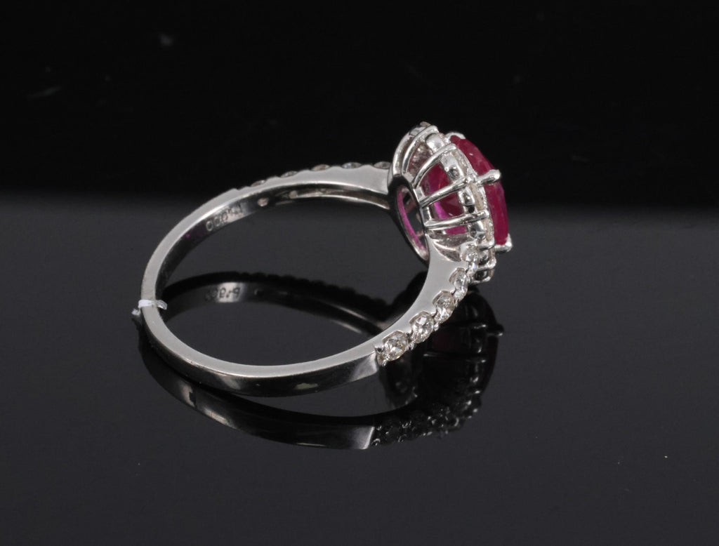 Fine 1.47ct GIA Mozambique Vivid Red Ruby & 0.61ct Diamond Platinum Ring Size 6