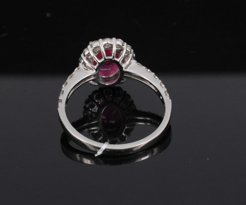 Fine 1.47ct GIA Mozambique Vivid Red Ruby & 0.61ct Diamond Platinum Ring Size 6